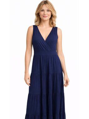 Boden Blue Crossover Sleeveless V-Neck Knee Length Dress Women's 4R Tiered